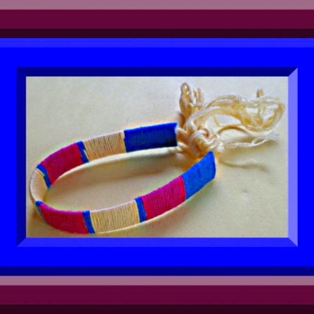 Handmade Handwoven Pink Yellow & Blue In Color Bracelet